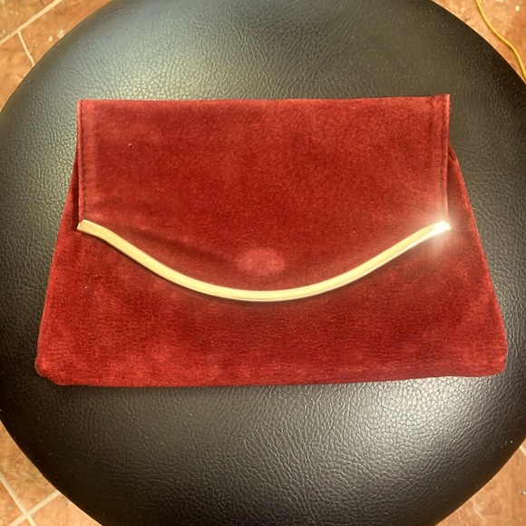 🍇👜Bamberger’s Vintage Made In Italy Burgundy Genuine Leather Clutch Bag Sz-S/M - Picture 1 of 4